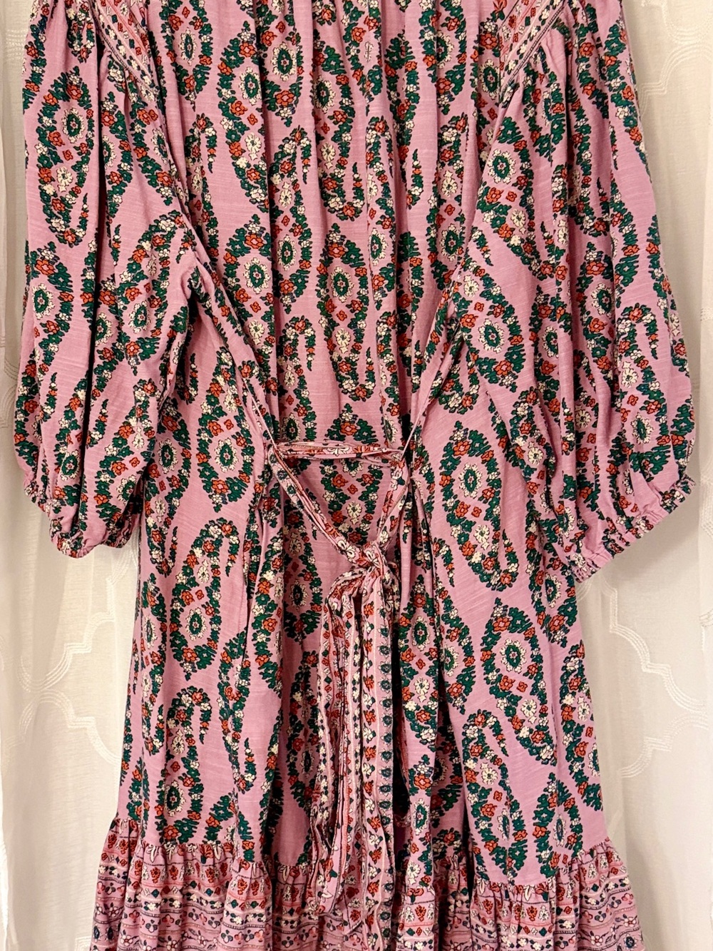 Knox Rose 3X Pink Boho Floral Tie Waist Peasant Dress Plus Size - Picture 9 of 12